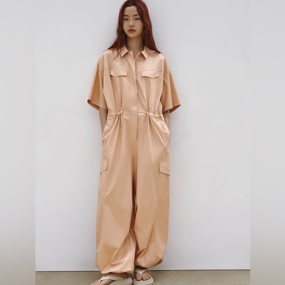 NWT ZARA FULL LENGTH CARGO GABARDINE JUMPSUIT  MEDIUM  in MANGO GORPCORE… - Picture 1 of 16
